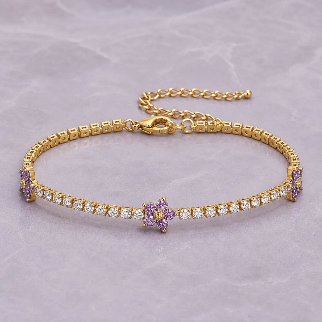 Selunyra Flower Tennis Bracelet in purple – product view