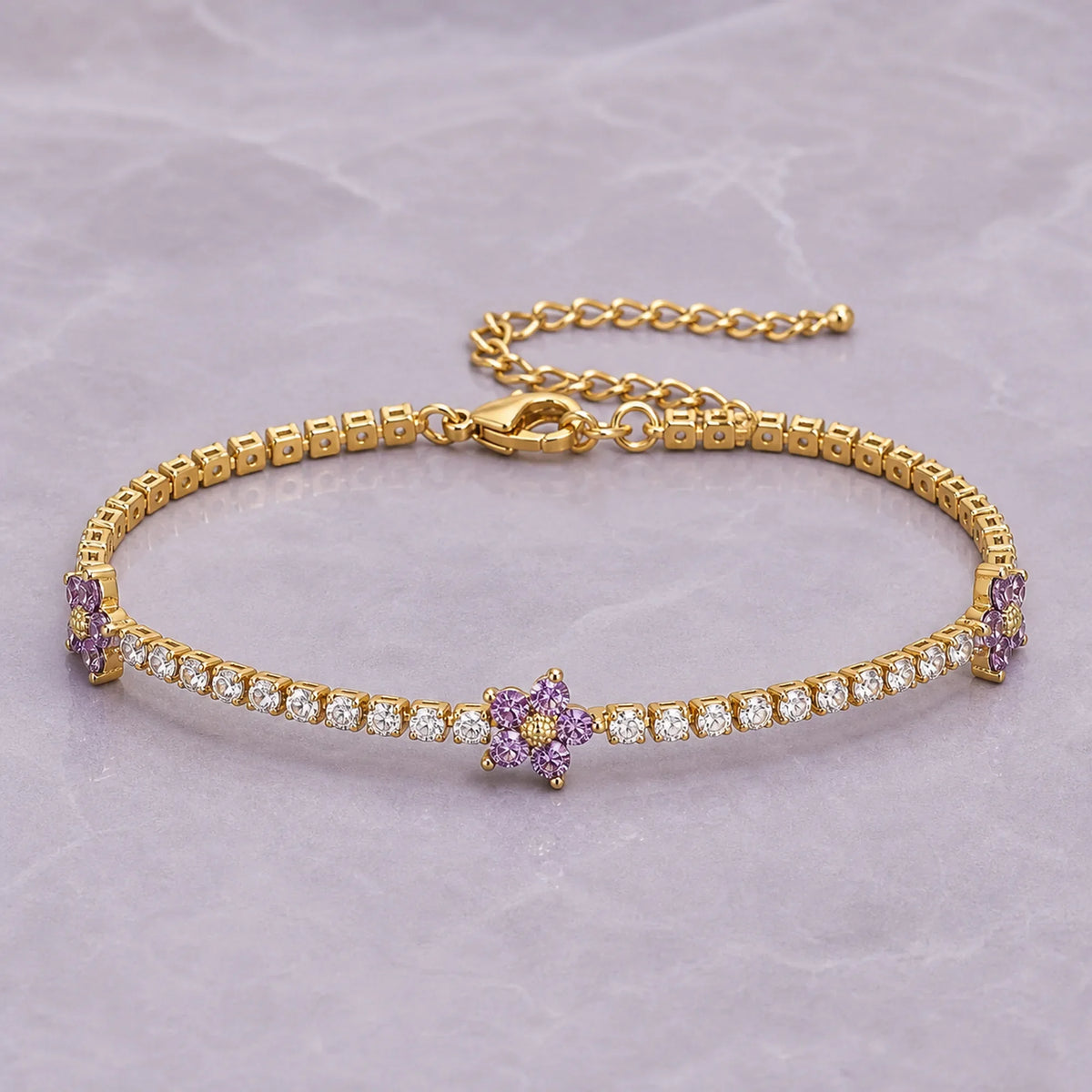 Selunyra Flower Tennis Bracelet in purple – product view