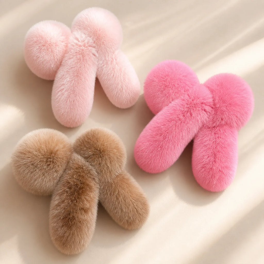 Selunyra Furry Claw Clips in baby pink, rose pink and brown