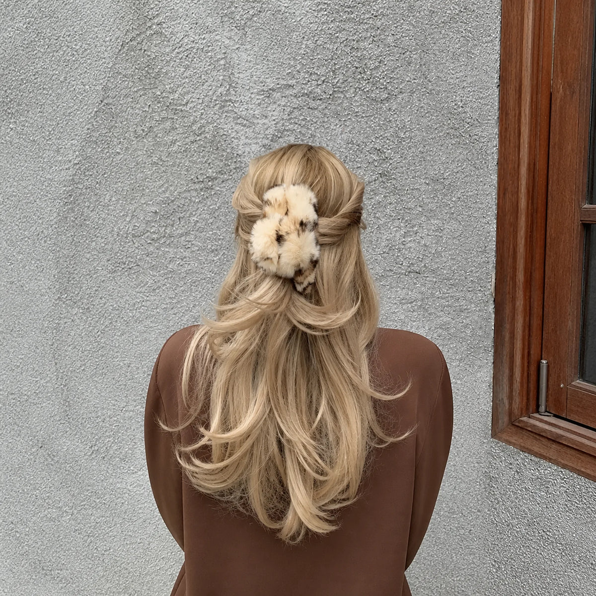 Selunyra Furry Claw Clip in a full rear hairstyle view
