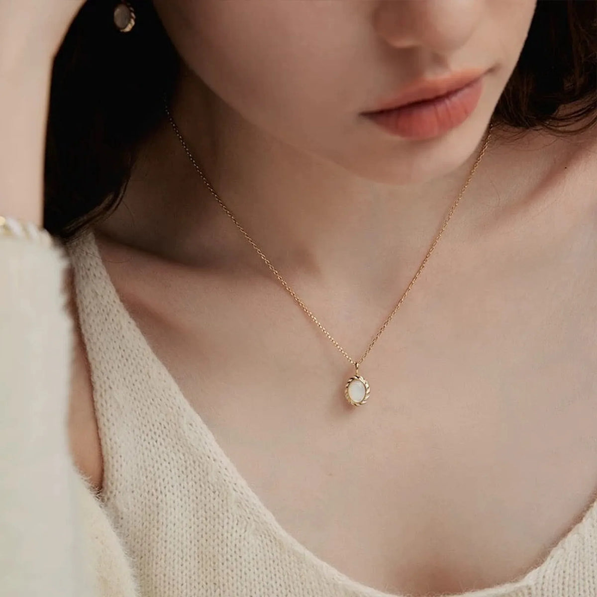 Selunyra Goldier necklace worn close-up