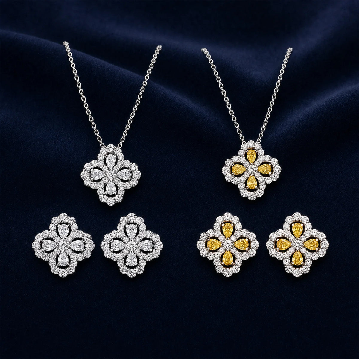 Selunyra Hana Garden necklace and earrings in white and warm golden stone colors