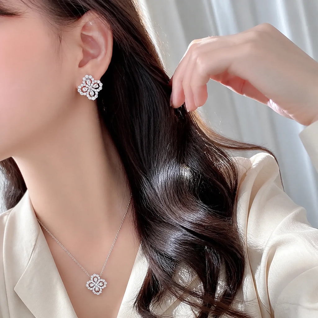 Selunyra Hana Garden white-stone necklace and earring set worn