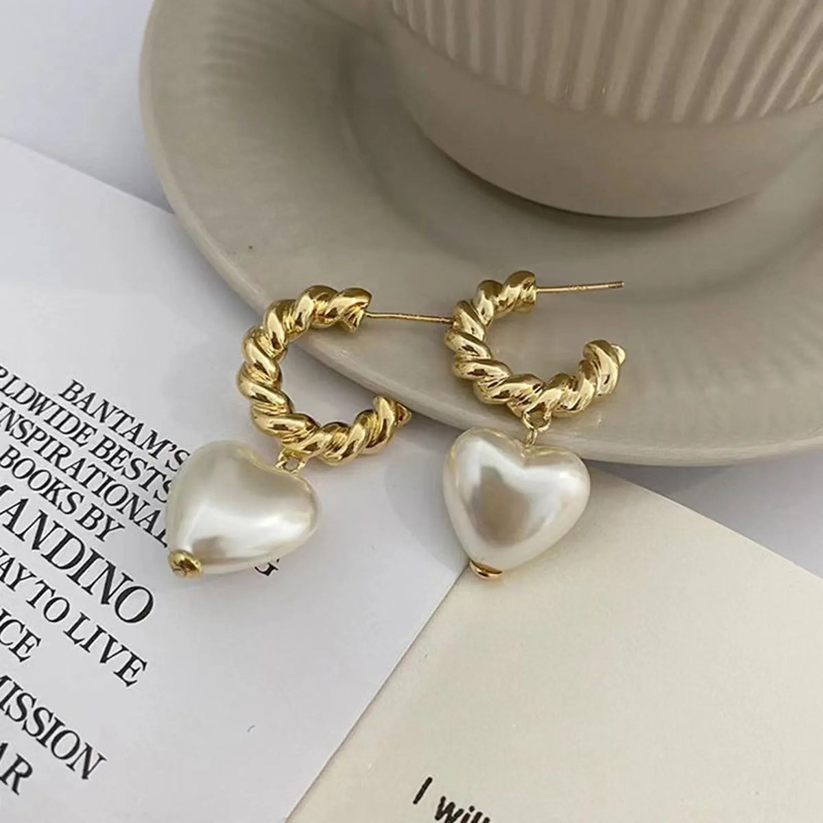 Selunyra Heart-shaped Pearl Pendant Drop Earrings product styling