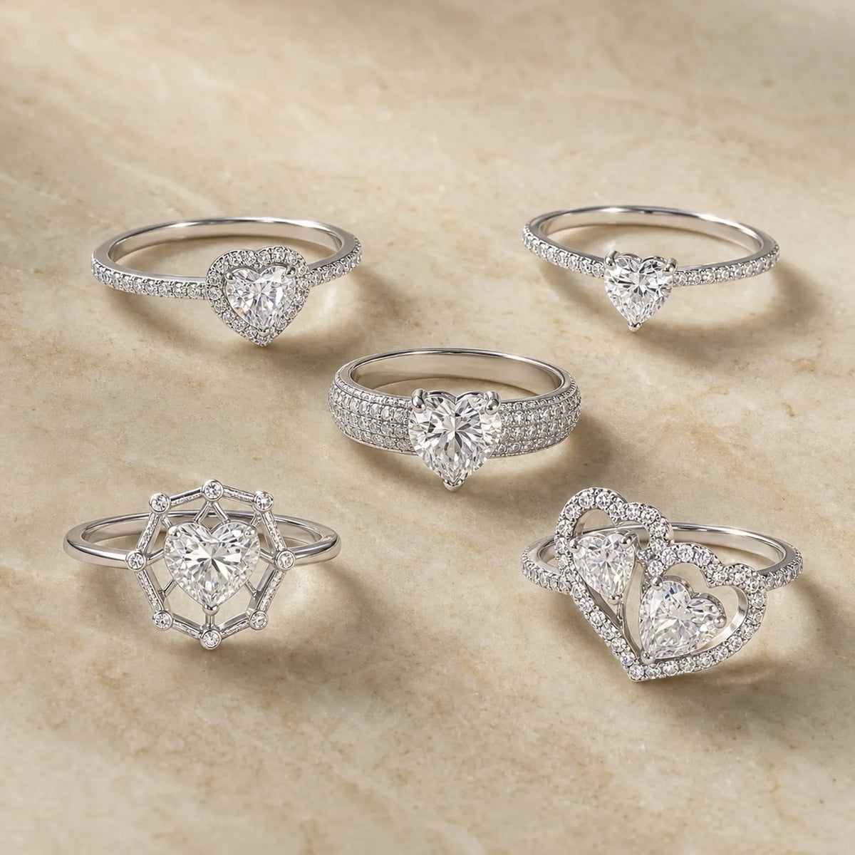 Selunyra Heart Ring Collection five style options