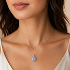Selunyra Ice Blue D Teardrop Necklace worn styling 1