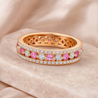 Selunyra Lace Ring in rose gold with alternating pink and clear stones