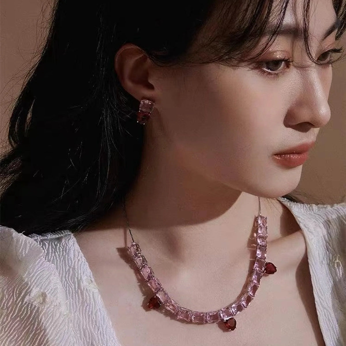Selunyra Mimosa Necklace and earrings worn together