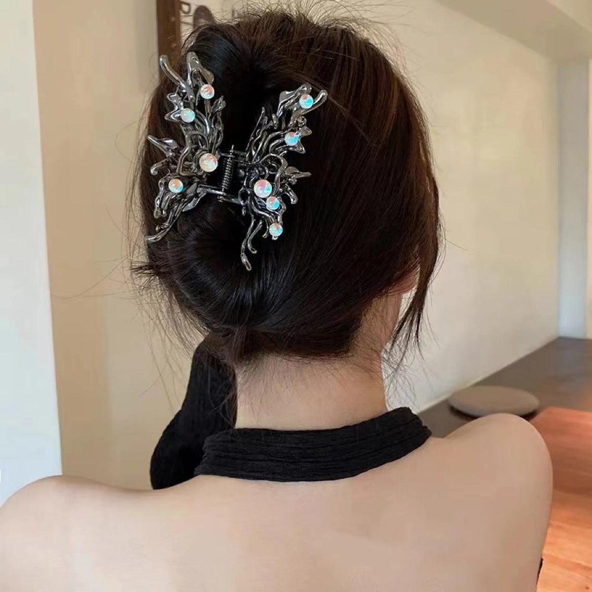 Selunyra Moonstone Claw Clip worn in hair