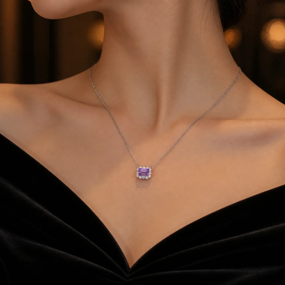 Selunyra Natural Amethyst Yanna Necklace silver evening wear