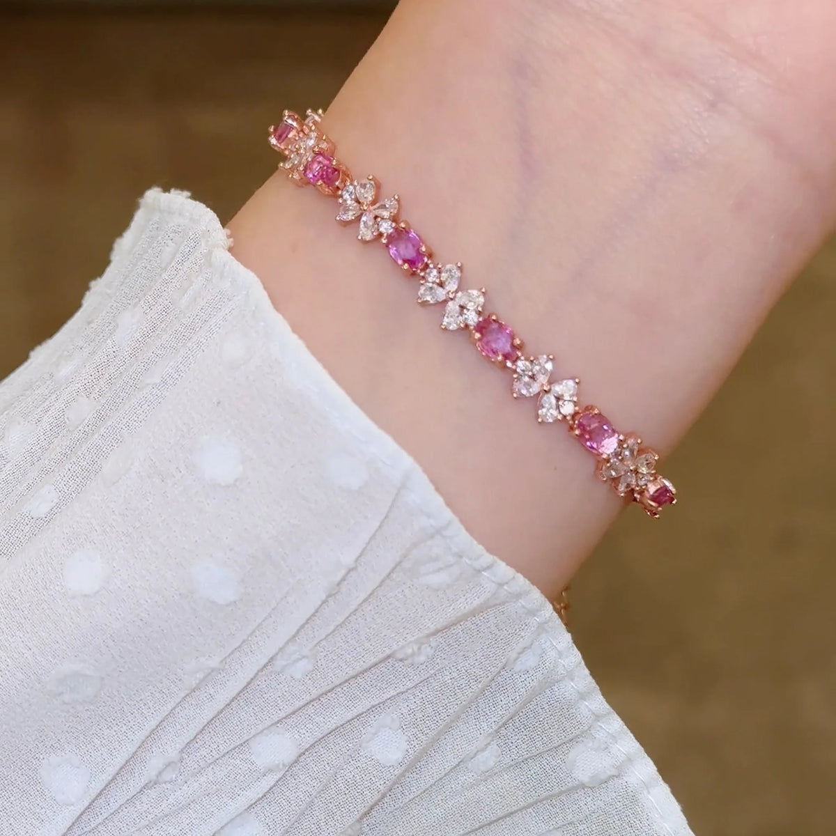 Selunyra Natural Pink Topaz Bow Bracelet lifestyle wrist view