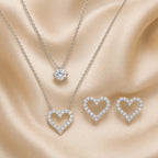 Selunyra silver layered heart necklace and matching earrings set