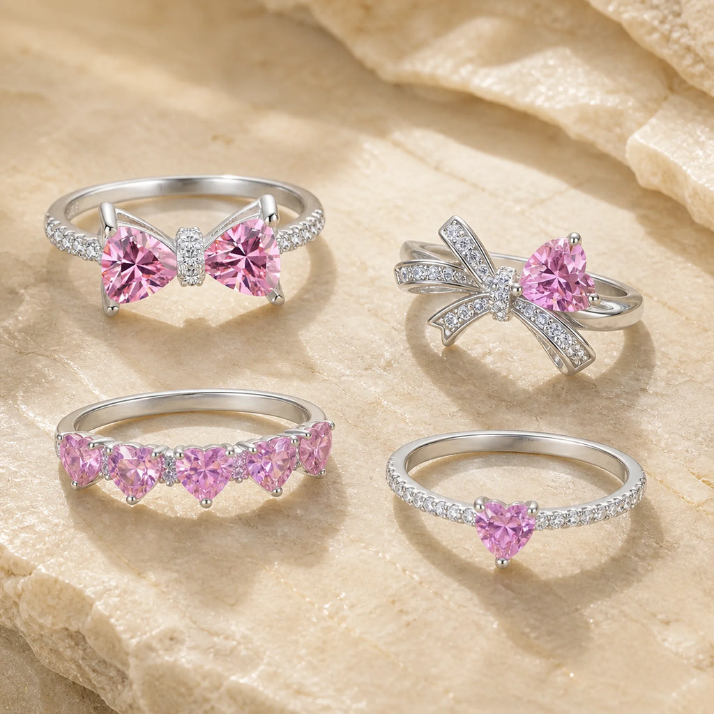 Selunyra Pink Bow Ring Collection four style options
