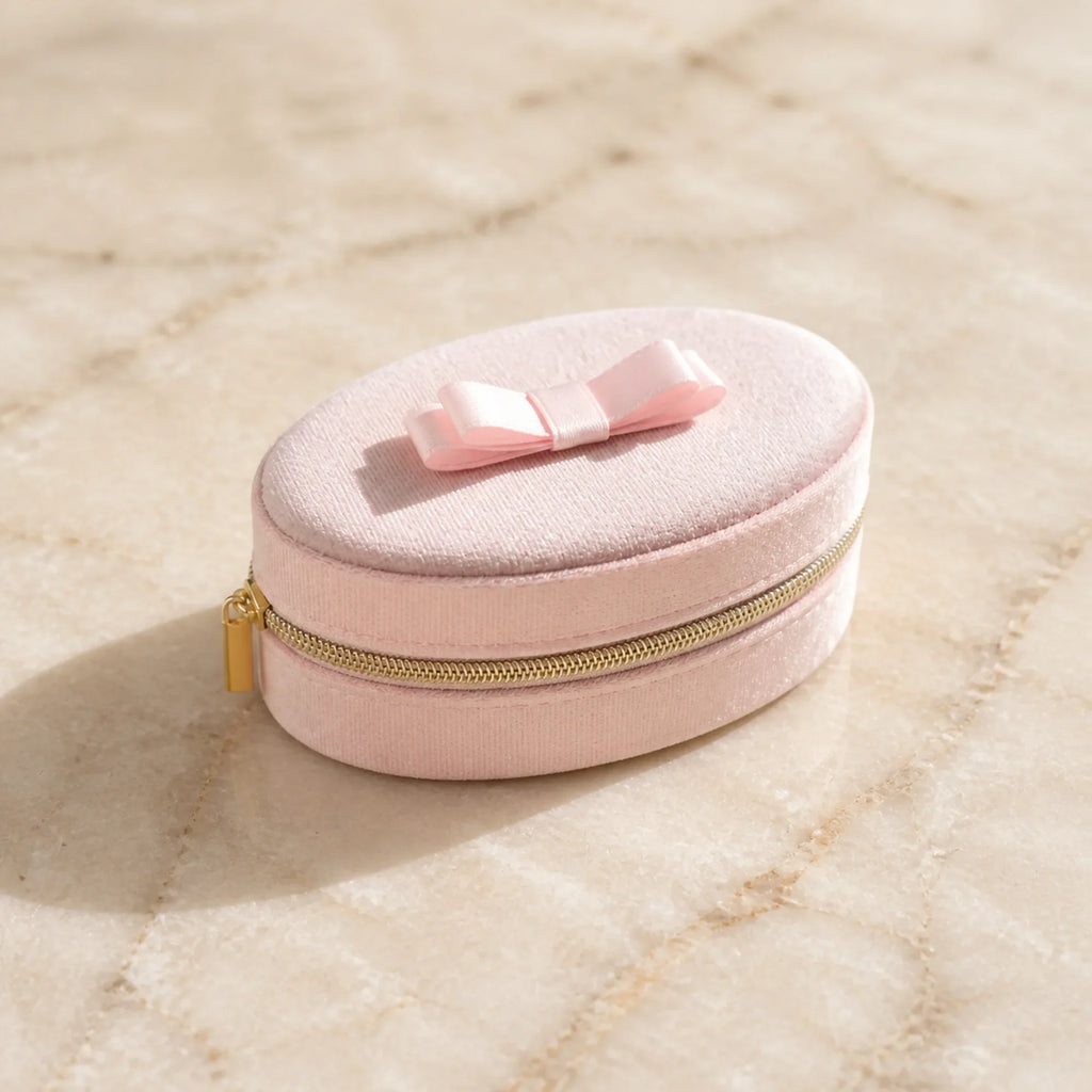 Selunyra pink bow travel jewelry box product view