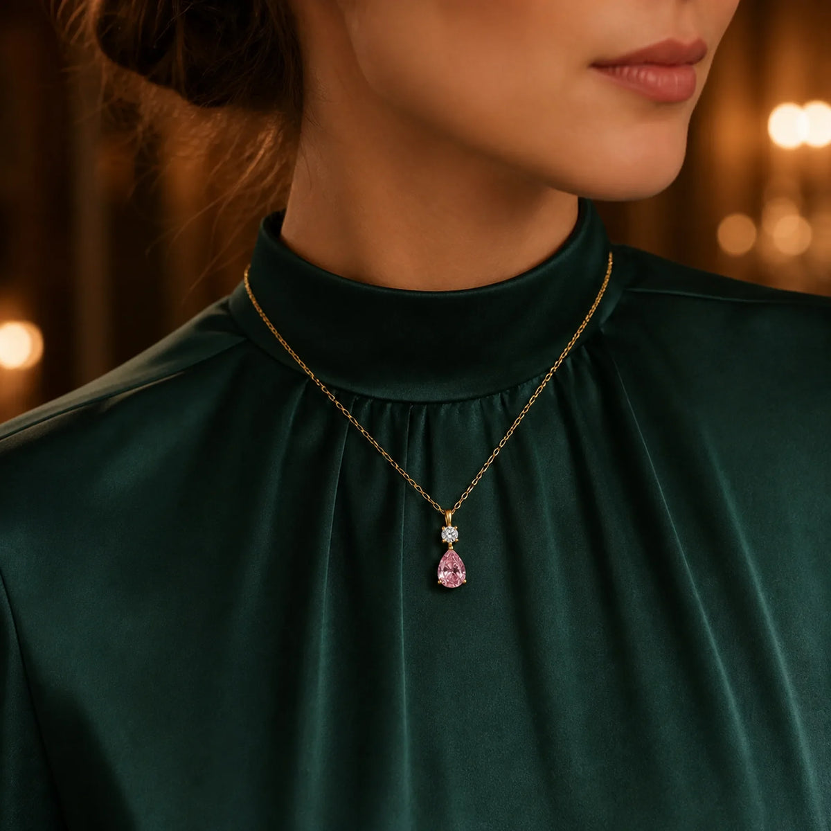 Selunyra Pink Diamond Necklace worn styling 2