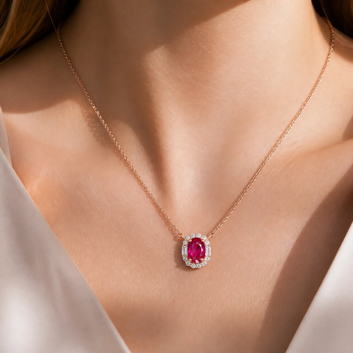 Selunyra Pink Sapphire Necklace lifestyle wear view