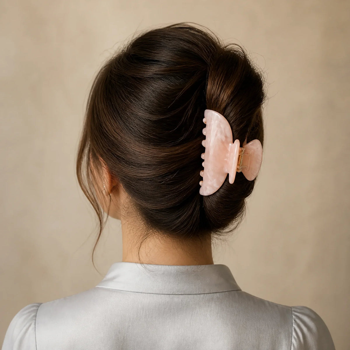 Selunyra Pinkberry Claw Clip worn in hair 1