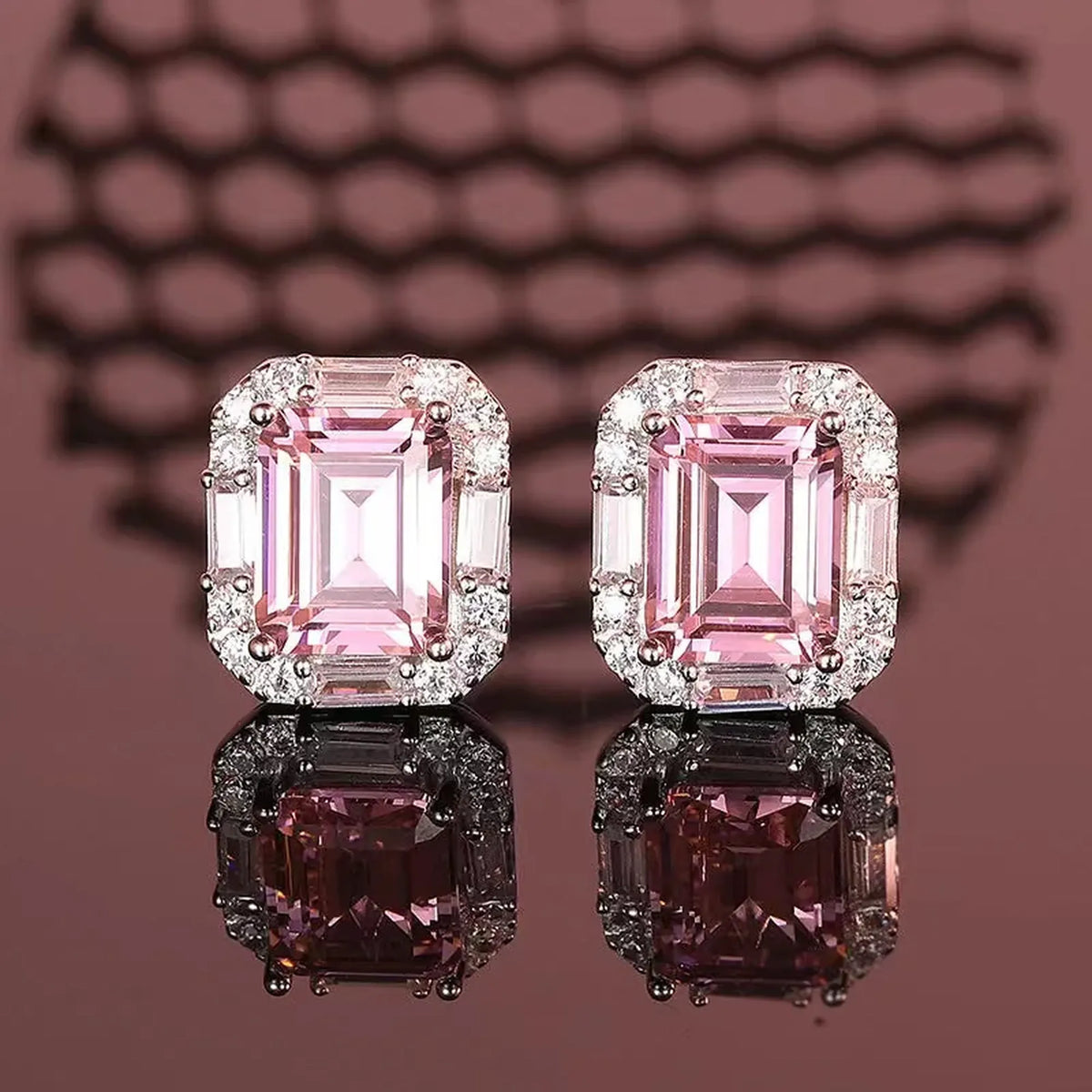 Selunyra Pinko emerald-cut pink stud earrings