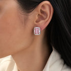 Selunyra Pinko pink stud earring worn in daylight