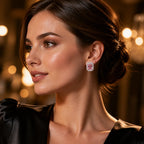 Selunyra Pinko pink stud earring worn for an evening look