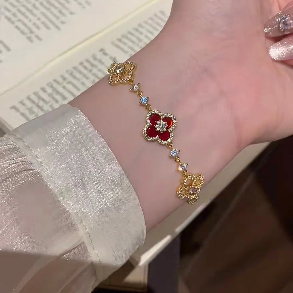 Selunyra Red Cleef Bracelet worn on wrist 1