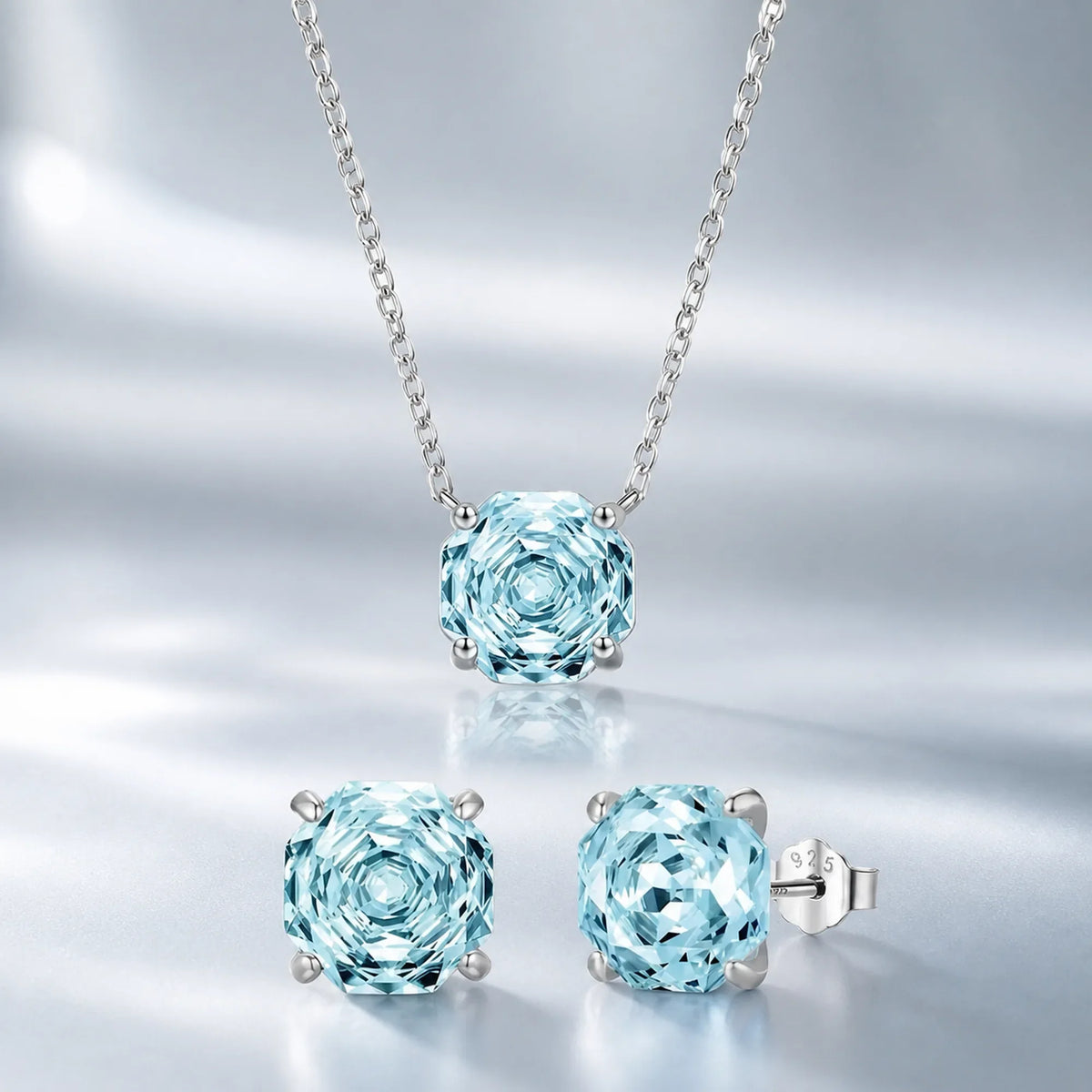 Selunyra Rose-Cut Blue D Necklace and matching earrings
