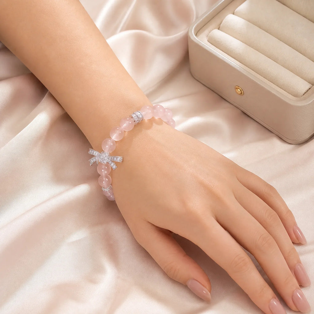 Selunyra Rose Quartz Bracelet lifestyle wrist view