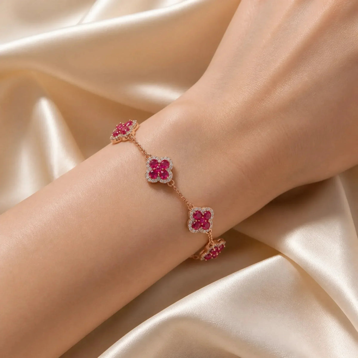 Selunyra Ruby Cleef Bracelet worn on wrist 1