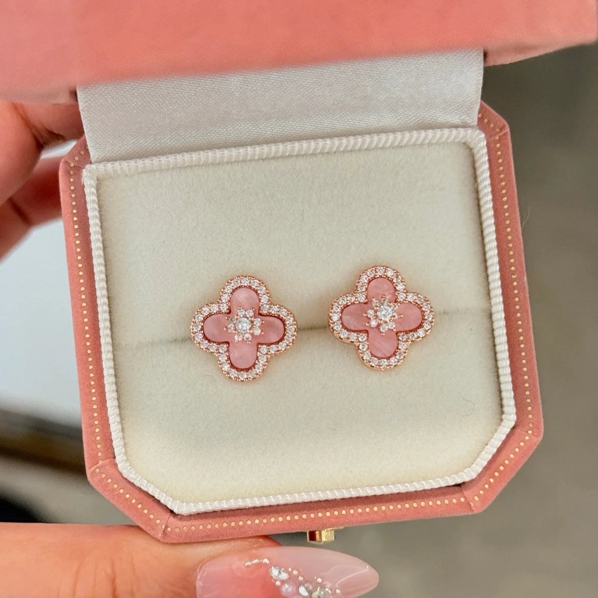 Selunyra Sakura Cleef earrings in jewelry box