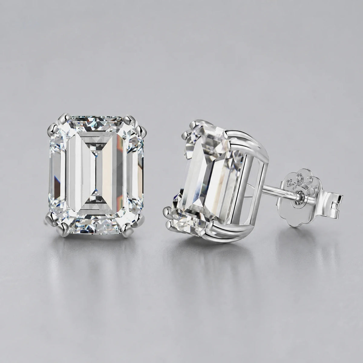 Selunyra Salia silver emerald-cut stud earrings