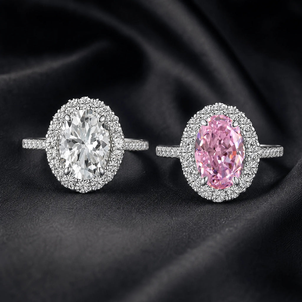 Selunyra Shyshy oval halo rings in white and pink