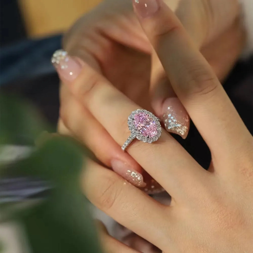 Selunyra Shyshy pink oval halo ring close-up wear