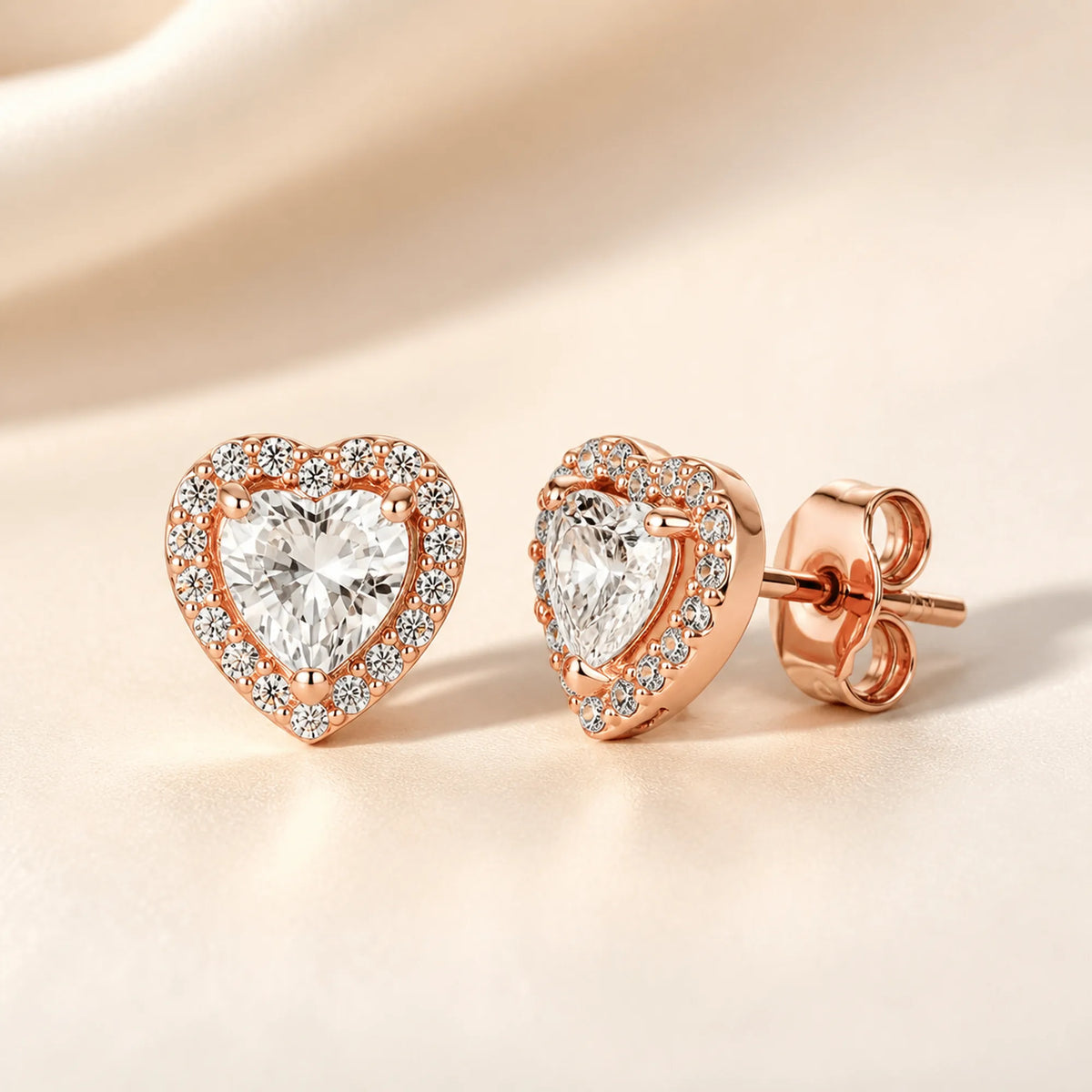 Selunyra Sparkling Heart rose gold stud earrings