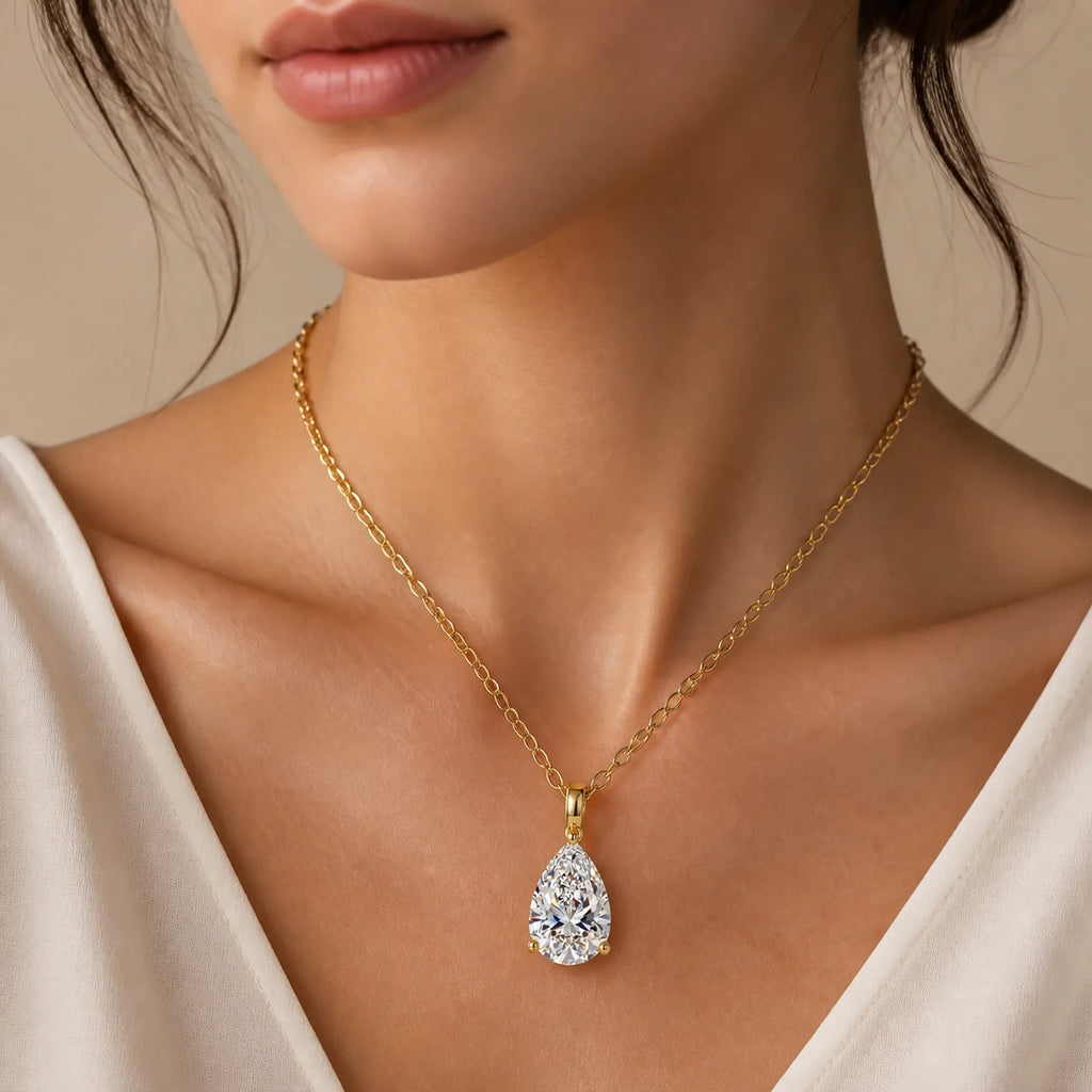 Selunyra Teardrop Diamond Necklace worn styling 1