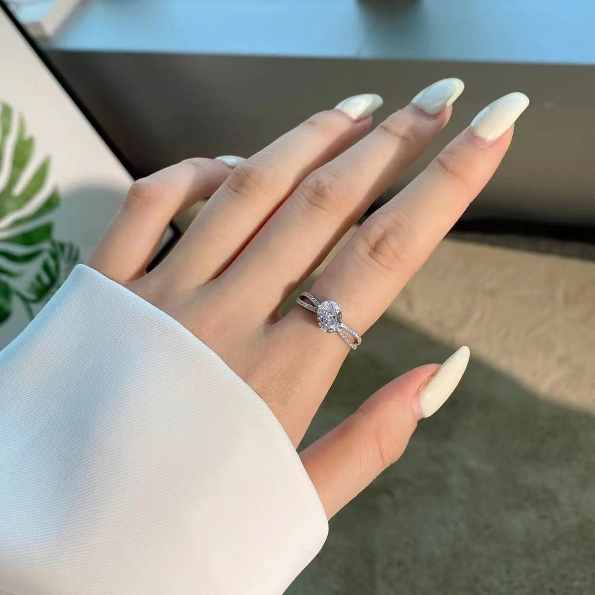 Selunyra Valora Ring clear oval stone worn on hand
