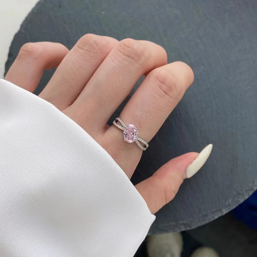 Selunyra Valora Ring pink oval stone worn on hand