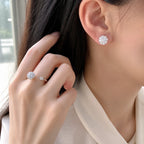 Selunyra halo earring and matching open ring worn