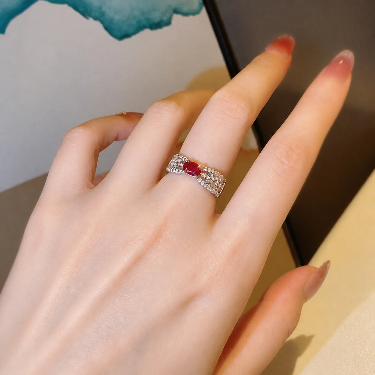 Selunyra Zeus Ring worn in warm daylight
